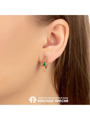 Серьги серебро 925 пробы, покрытие - золочение, вставка - искусственная шпинель