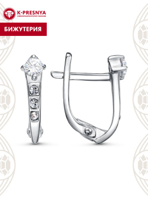 Серьги бижутерия, покрытие - платинирование, вставка - стекло ювелирное preciosa, фианит (недрагоценный камень)