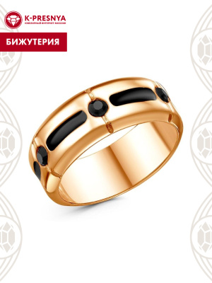 Кольцо бижутерия, покрытие - золочение, отделка - эмаль, вставка - стекло ювелирное preciosa