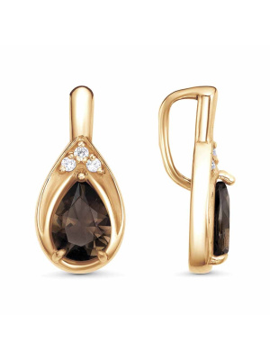 Подвеска серебро 925 пробы, покрытие - золочение, вставка - дымчатый кварц, фианит (недрагоценный камень)