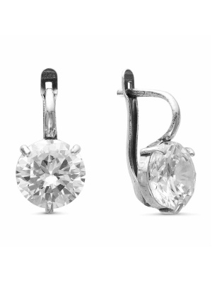 Серьги бижутерия, покрытие - серебрение с оксидированием, вставка - фианит (недрагоценный камень)