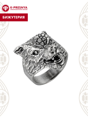 Кольцо бижутерия, покрытие - серебрение с оксидированием, без вставок