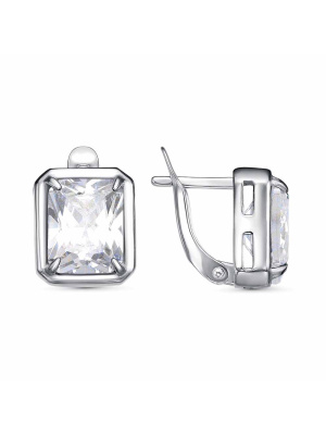 Серьги бижутерия, покрытие - платинирование, вставка - фианит (недрагоценный камень)