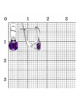 Серьги серебро 925 пробы, покрытие - родирование, вставка - аметист (полудрагоценный камень), фианит (недрагоценный камень)