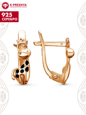 Серьги серебро 925 пробы, покрытие - золочение, отделка - эмаль, без вставок