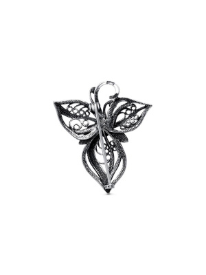 Брошь бижутерия, покрытие - серебрение с оксидированием, вставка - культивированный жемчуг