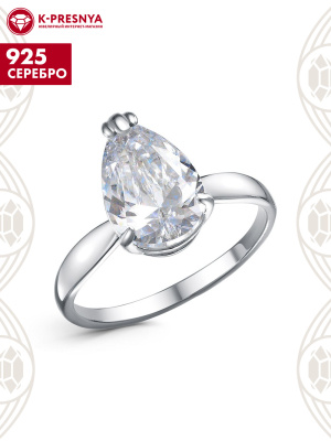 Кольцо серебро 925 пробы, покрытие - родирование, вставка - фианит (недрагоценный камень)