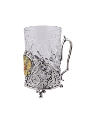 Подстаканник серебро 925 пробы, покрытие - оксидирование, выборочное золочение, отделка - эмаль, без вставок