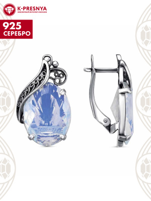 Серьги серебро 925 пробы, покрытие - оксидирование, вставка - стекло ювелирное собственной огранки