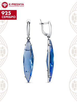 Серьги серебро 925 пробы, покрытие - оксидирование, вставка - топаз голубой (искусственный)