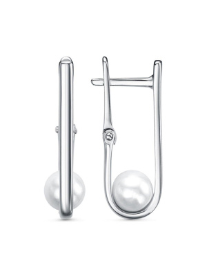 Серьги серебро 925 пробы, покрытие - родирование, вставка - имитация жемчуга