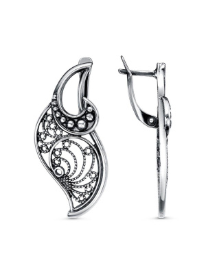 Серьги бижутерия, покрытие - серебрение с оксидированием, без вставок