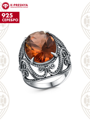 Кольцо серебро 925 пробы, покрытие - оксидирование, вставка - топаз (искусственный)