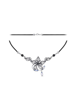 Колье бижутерия, покрытие - серебрение с оксидированием, вставка - искусственный агат, стекло ювелирное собственной огранки