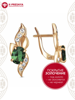 Серьги бижутерия, покрытие - золочение, вставка - стекло ювелирное preciosa, фианит (недрагоценный камень)