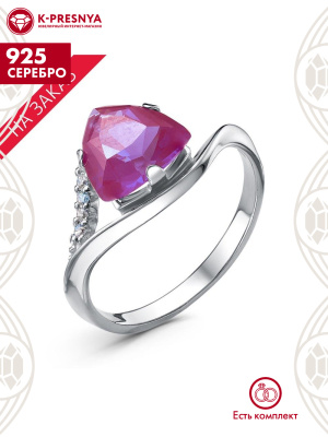 Кольцо серебро 925 пробы, покрытие - родирование, вставка - ситалл собственной огранки, фианит (недрагоценный камень)