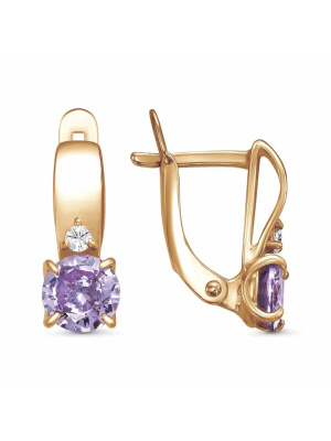 Серьги бижутерия, покрытие - золочение, вставка - фианит (недрагоценный камень)