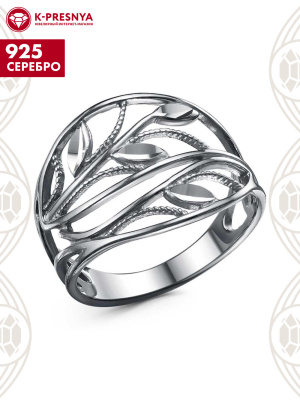 Кольцо серебро 925 пробы, покрытие - оксидирование, отделка - алмазная грань, без вставок