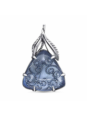 Брошь бижутерия, покрытие - серебрение с оксидированием, вставка - стекло ювелирное собственной огранки