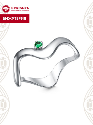 Кольцо бижутерия, покрытие - платинирование, вставка - искусственная шпинель