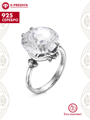 Кольцо серебро 925 пробы, покрытие - оксидирование, вставка - фианит собственной огранки (недрагоценный камень)