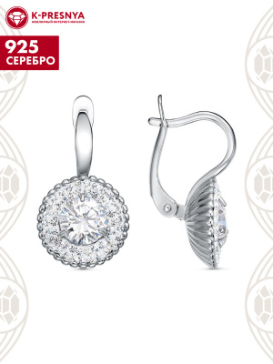 Серьги серебро 925 пробы, покрытие - родирование, вставка - стекло ювелирное preciosa, фианит (недрагоценный камень)