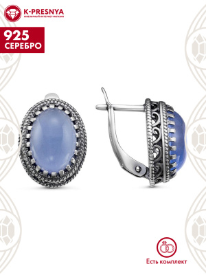 Серьги серебро 925 пробы, покрытие - оксидирование, вставка - искусственный сапфир