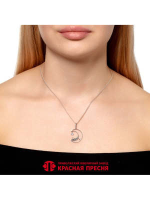 Подвеска бижутерия, покрытие - серебрение с оксидированием, вставка - фианит (недрагоценный камень)