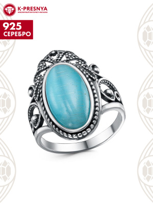Кольцо серебро 925 пробы, покрытие - оксидирование, вставка - искусственный кошачий глаз