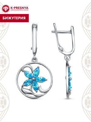 Серьги бижутерия, покрытие - платинирование, вставка - фианит (недрагоценный камень)