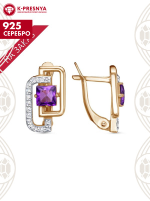 Серьги серебро 925 пробы, покрытие - золочение, выборочное родирование