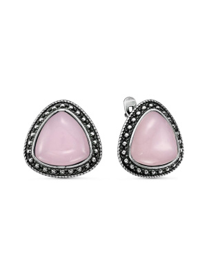 Серьги серебро 925 пробы, покрытие - оксидирование, вставка - искусственный кварц розовый