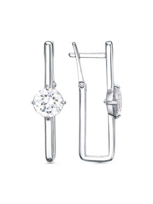 Серьги серебро 925 пробы, покрытие - платинирование, вставка - фианит (недрагоценный камень)