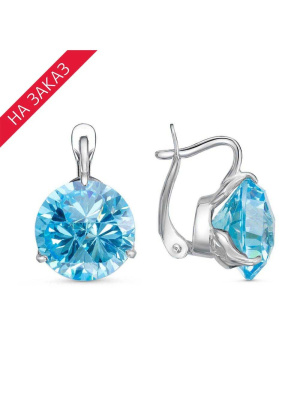 Серьги серебро 925 пробы, покрытие - родирование, вставка - искусственный топаз голубой
