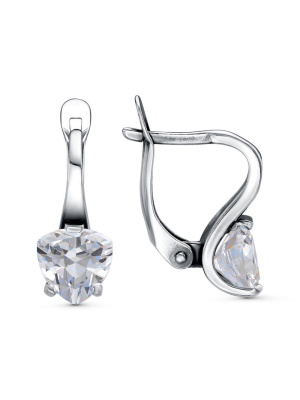 Серьги бижутерия, покрытие - серебрение с оксидированием, вставка - фианит (недрагоценный камень)