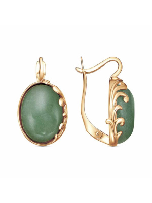 Серьги бижутерия, покрытие - золочение, вставка - искусственный нефрит