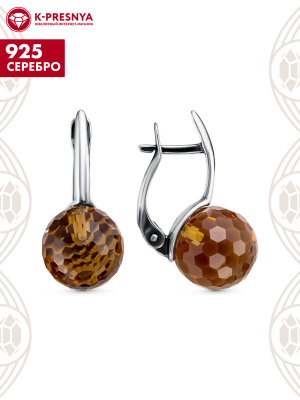 Серьги серебро 925 пробы, покрытие - оксидирование, вставка - искусственный султанит