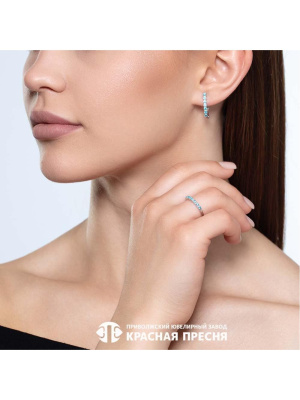 Серьги серебро 925 пробы, покрытие - родирование, вставка - фианит (недрагоценный камень)