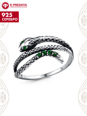 Кольцо серебро 925 пробы, покрытие - оксидирование, вставка - искусственная шпинель