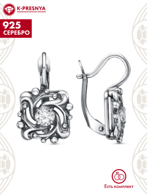 Серьги серебро 925 пробы, покрытие - оксидирование, вставка - фианит (недрагоценный камень)