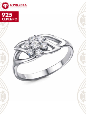 Кольцо серебро 925 пробы, покрытие - родирование, вставка - фианит (недрагоценный камень)