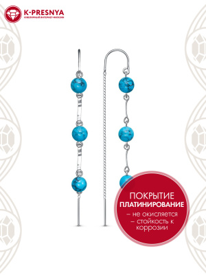 Серьги бижутерия, покрытие - платинирование, вставка - искусственная бирюза