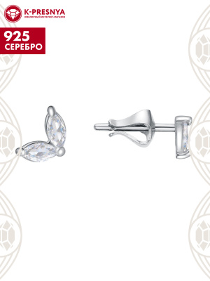 Серьги серебро 925 пробы, покрытие - родирование, вставка - фианит (недрагоценный камень)