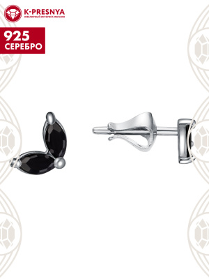 Серьги серебро 925 пробы, покрытие - родирование, вставка - фианит (недрагоценный камень)