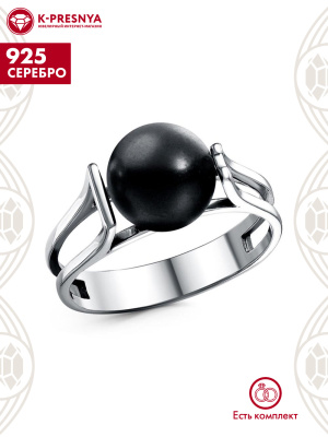 Кольцо серебро 925 пробы, покрытие - оксидирование, вставка - имитация жемчуга