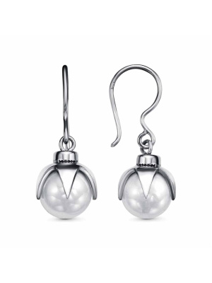 Серьги бижутерия, покрытие - серебрение с оксидированием, вставка - имитация жемчуга