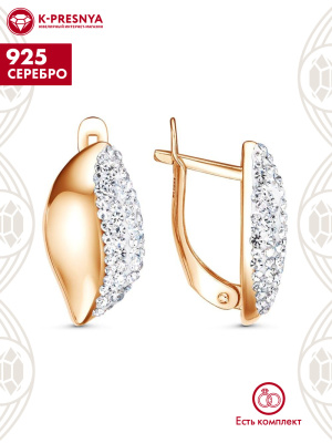 Серьги серебро 925 пробы, покрытие - золочение, вставка - стекло ювелирное preciosa