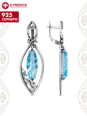 Серьги серебро 925 пробы, покрытие - оксидирование, вставка - стекло ювелирное собственной огранки