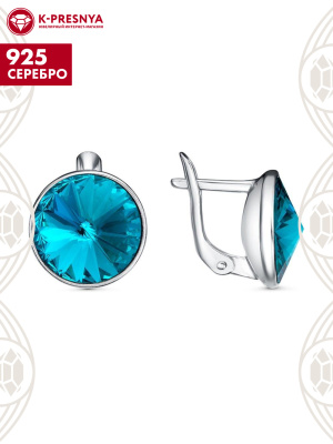 Серьги серебро 925 пробы, покрытие - родирование, вставка - стекло ювелирное preciosa