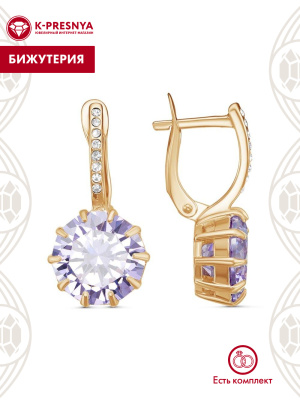 Серьги бижутерия, покрытие - золочение, вставка - стекло ювелирное preciosa, фианит (недрагоценный камень)